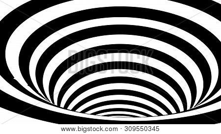 Optical Illusion Wave. Abstract 3D Black And White Illusions. Horizontal Lines Stripes Pattern Or Ba