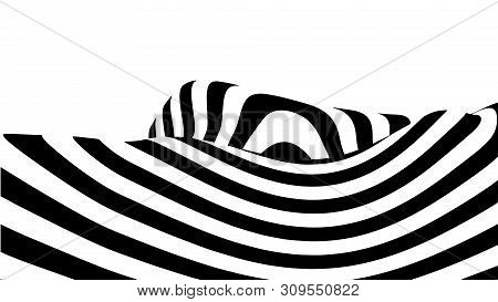Optical Illusion Wave. Abstract 3D Black And White Illusions. Horizontal Lines Stripes Pattern Or Ba