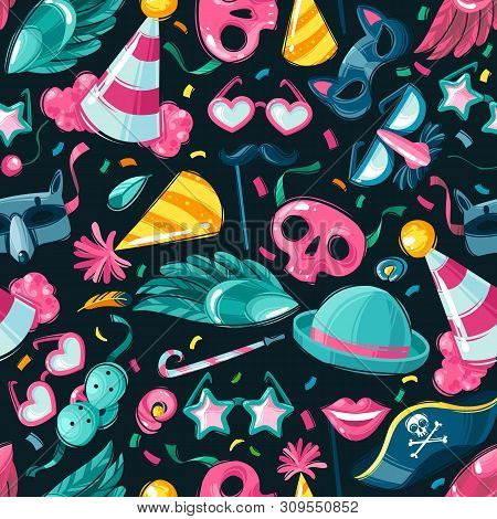Carnival Things Seamless Patternseamless Pattern Of A Square Frame On A Dark Background Carnival Thi