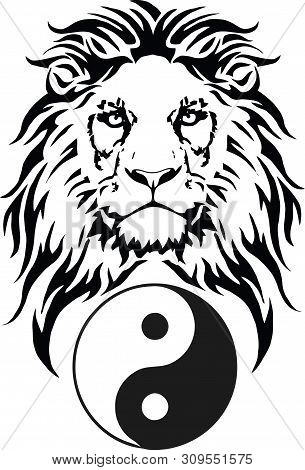 The Lion And The Symbol Of Dao - Yin And Yang, Drawing For Tattoo, On A Transparent Background, Vect