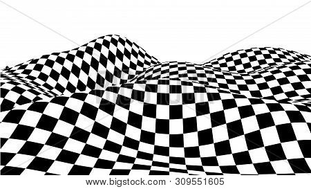 Optical Illusion Wave. Chess Waves Board. Abstract 3D Black And White Illusions. Horizontal Lines St