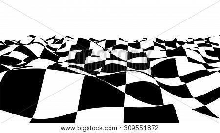 Optical Illusion Wave. Chess Waves Board. Abstract 3D Black And White Illusions. Horizontal Lines St