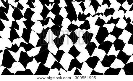 Optical Illusion Wave. Chess Waves Board. Abstract 3D Black And White Illusions. Horizontal Lines St