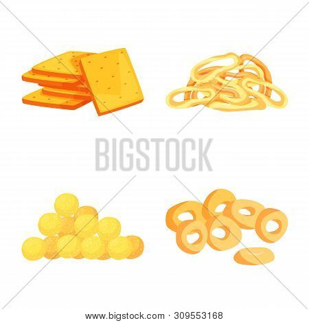 Vector Illustration Of Food And Crunchy Logo. Set Of Food And Flavor Vector Icon For Stock.