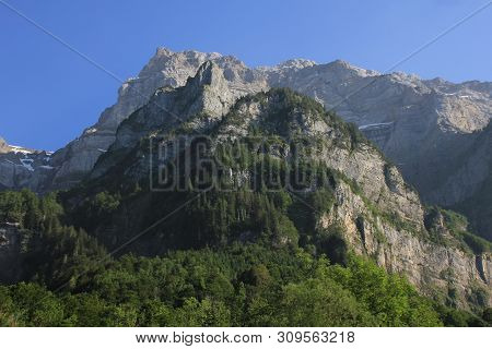 Mount Glaernisch Seen From Lake Kloental, Switzerland.