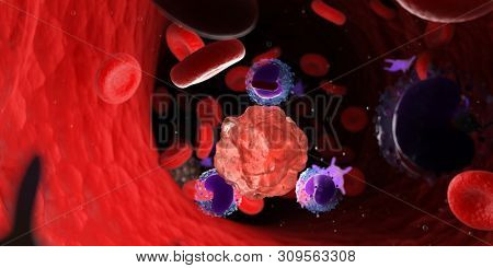 3d rendered medically accurate illustration of leucocytes attacking a cancer cell