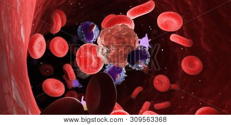3d rendered medically accurate illustration of leucocytes attacking a cancer cell