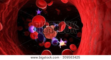 3d rendered medically accurate illustration of leucocytes attacking a cancer cell