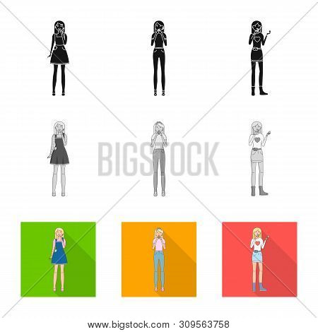 Vector Illustration Of Posture And Mood Icon. Set Of Posture And Female Stock Vector Illustration.