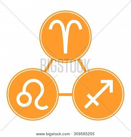 Aries, Sagittarius, Leo Icons. Astrological, Horoscope Signs. Zodiac Symbols. Fire Element. Stickers