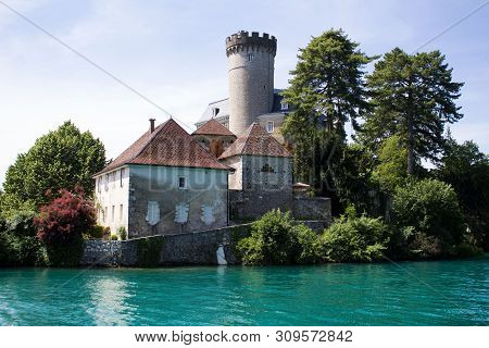 Beautiful View Of Castle On A Sunny Day.talloires.france.