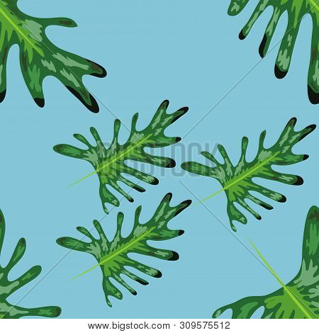 Seamless Vintage Floral Pattern. Exotic Leaves. Botanical Classic Illustration. Green