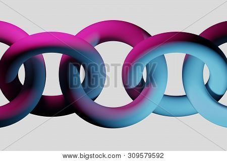 Abstract Background With Huge Large Chain Made Of Torus Geometric Objects. 3d Illustration.