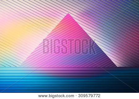 Abstract Colorful Yellow Pink Blue Illustration With Large Pyramid Trinagle Geometric Shape Covered 