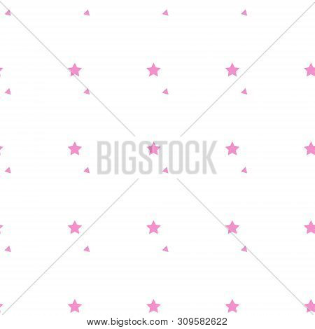 Seamless Pattern Of Pink Pentagonal Five Point Stars. Vector Backfround