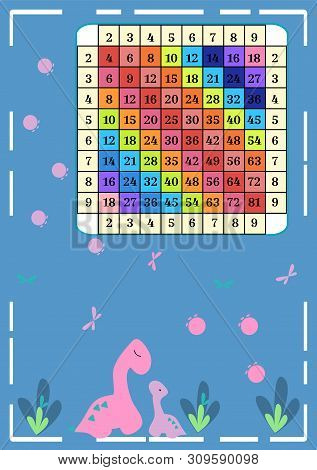 Square Multiplication Chart With Cartoon Dino Table Poster Mathematical Examples For Printing Educat