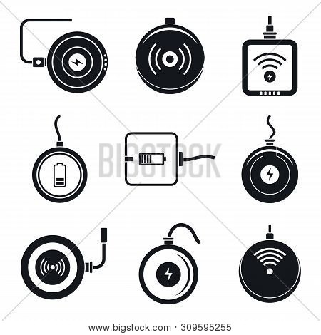 Wireless Charger Phone Icons Set. Simple Set Of Wireless Charger Phone Vector Icons For Web Design O