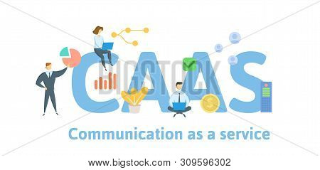 Caas, Communication As A Service. Concept With People, Keywords And Icons. Flat Vector Illustration.