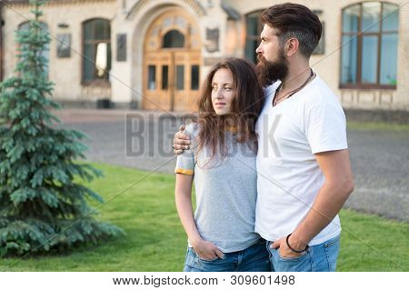 Enjoying Close Relationship. Sensual Woman And Bearded Man Having Romantic Relationship. Loving Rela