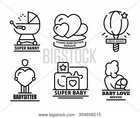 Modern Babysitter Logo Set. Outline Set Of Modern Babysitter Vector Logo For Web Design Isolated On 