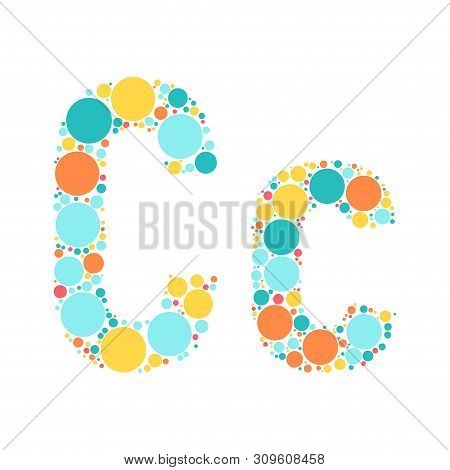 A Letter Of The Alphabet From Colored Circles Laid Out By A Cheerful Mozayka. Vector Font Illustrati