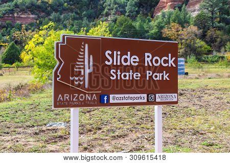 Slide Rock State Park Sign In Sedona Arizona - November 4 2019