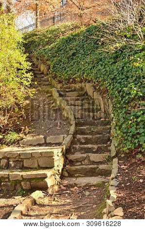 January 19, 2013 - Greenville, Sc Stone Steps Lead Up A Hill At The Falls Park On The Reedy.