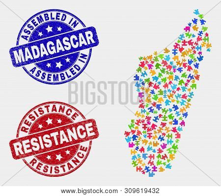 Component Madagascar Island Map And Blue Assembled Seal Stamp, And Resistance Textured Seal Stamp. C