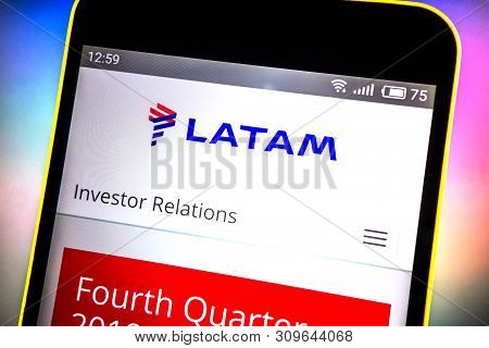 Berdyansk, Ukraine - March 27, 2019: Latam Airlines Website Homepage. Latam Airlines Logo Visible On