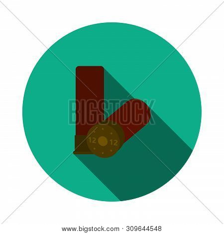 Hunt Gun Ammo Icon. Flat Circle Stencil Design With Long Shadow. Vector Illustration.