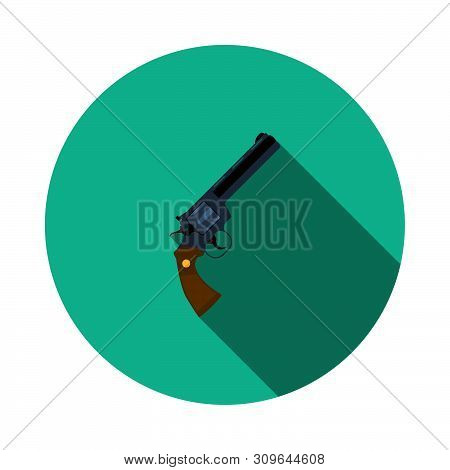 Revolver Gun Icon. Flat Circle Stencil Design With Long Shadow. Vector Illustration.