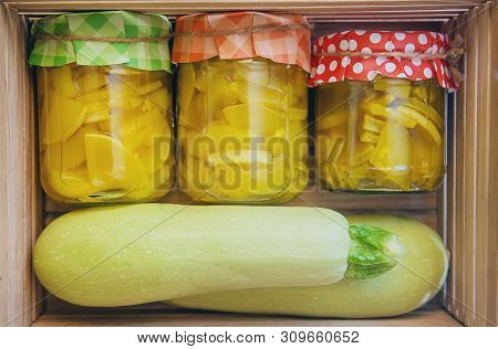 Preservation Of Zucchini. Squash Like Pineapple. Selective Focus.