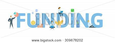Funding. Concept With People, Letters And Icons. Flat Vector Illustration. Isolated On White Backgro