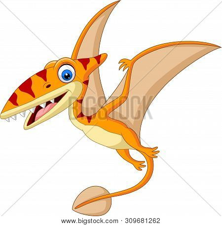 Vector Illustration Of Cartoon Pterosaurus Isolated On White Background