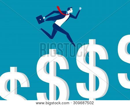Businessman Climbing Dollar Sign Step. Concept Business Vector Illustration.