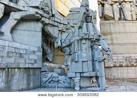 Shumen, Bulgaria - April 10, 2017:  Founders Of The Bulgarian State Monument Near Town Of Shumen, Bu