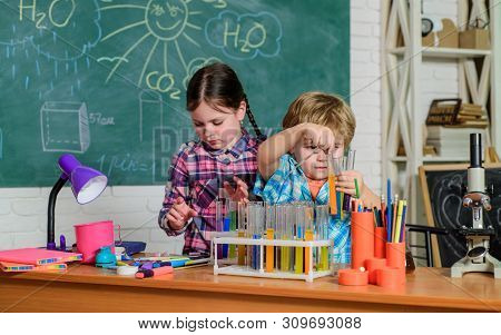 Children Making Science Experiments. Education. Science And Education. Chemistry Lab. Happy Children