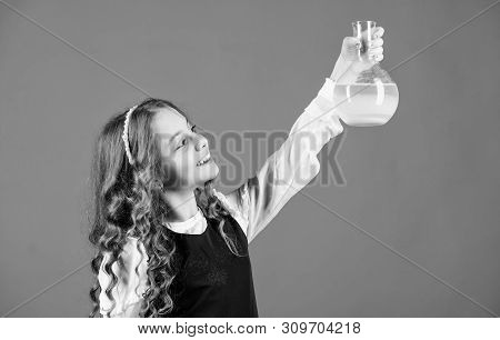 Science Research In Lab. Small School Girl. Child Study Bilogy Lesson. Back To School. Education And