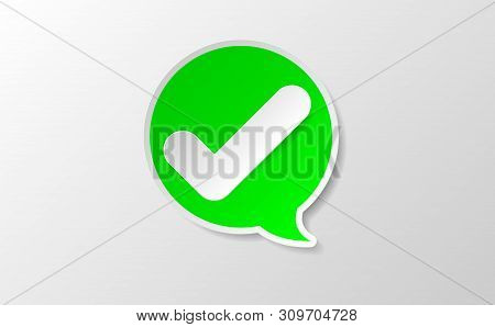 Vector White Chek Icon In Green Symbol. Cheked. Social Media Community Icon Symbol. Paper Style Tren
