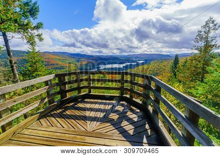 View Of La Pimbina Valley With Fall Foliage Colors In Mont Tremblant National Park, Quebec, Canada
