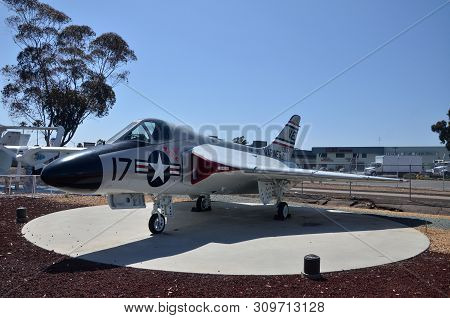 San Diego, Usa- July 1, 2019: F4d Skyray Fighter Plane Display Inside Flying Leatherneck Aviation Mu