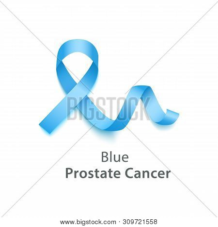 Blue Ribbon Symbolize Prostate Cancer Awareness Month Health Care Banner Vector.