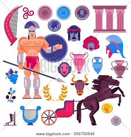 Gladiator Vector Roman Warrior Greek Character In Armor With Historical Weapon And Shield In Ancient