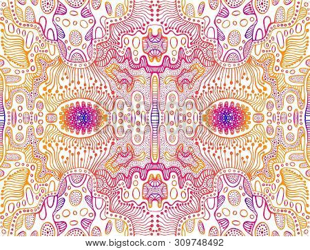 Psychedelic Trippy Colorful Abstract Texture, Gradient Bright Pink, Blue, Yellow Color Outline, On W