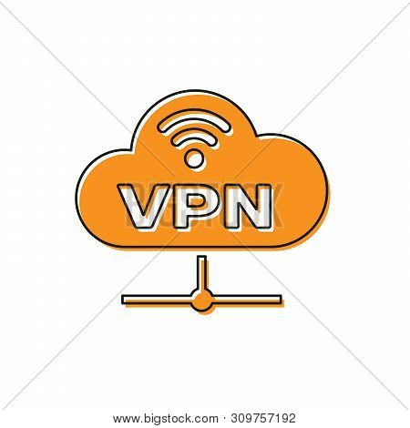 Orange Vpn Network Cloud Connection Icon Isolated On White Background. Social Technology. Cloud Comp