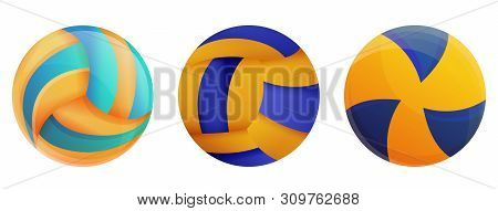Volleyball Icons Set. Cartoon Set Of Volleyball Vector Icons For Web Design