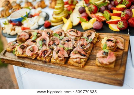 Snacks And Canapes On The Holiday Table