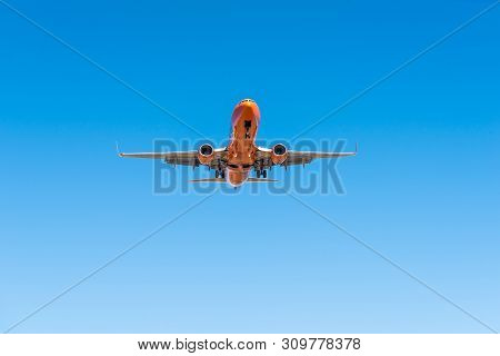 Bloemfontein, South Africa - July 2, 2019: A Passenger Aircraft Approaching To Land At The Bram Fisc