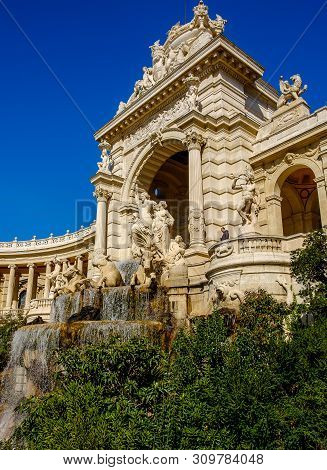 Marseilles, France, March 2019, View Of The Fountain Known As 