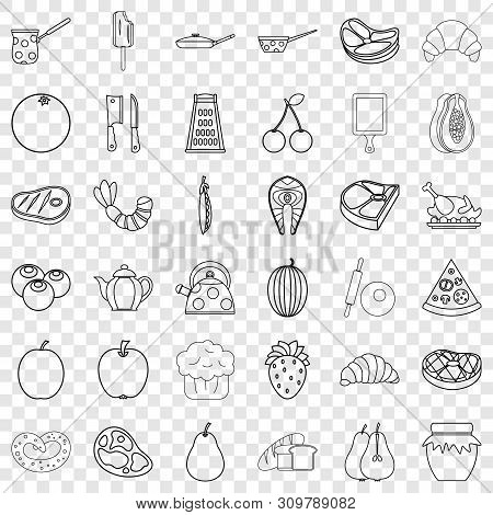 Strawberry Icons Set. Outline Style Of 36 Strawberry Vector Icons For Web For Any Design